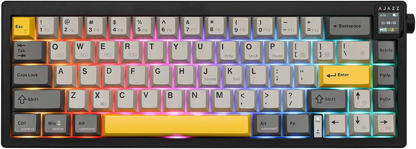 AJAZZ AK650 65% Gasket Mechanical Keyboard, 3 Modes Wireless Gaming Keyboard with 0.85'' TFT Screen & Knob, Hot Swappable, 5000 mAh Battery, Flex-Cut Plate & PCB, RGB (White Purple)