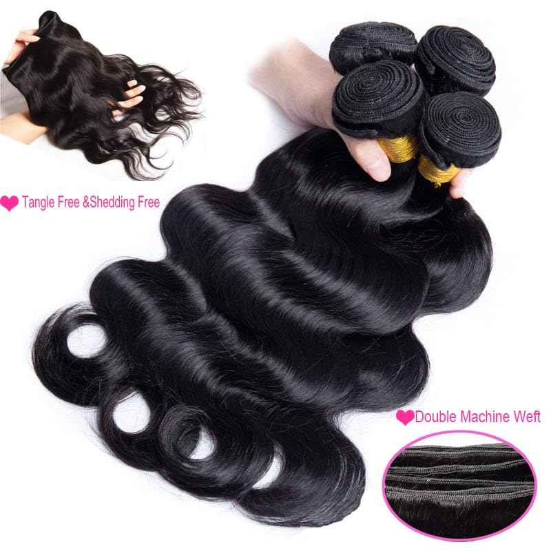 16A Human Hair Bundles 12 14 16 Inch Body Wave 300g Unprocessed Brazilian Virgin Hair 3 Bundles Deals Human Hair Extensions Quick Weave Human Hair Natural Black Color