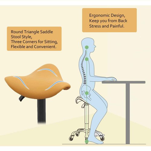 Nazalus Saddle Stool Rolling Chair Hydraulic Adjustable with Wheels for Office Home Salon Spa Studio (Orange)