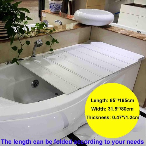 HJJKKH Shutter Bathtub Lid, Foldable Waterproof Bathtub Cover with 0.65cm thickness, PVC Bathtub Tray, Anti-dust Bathtub Cover Bath Insulation Cover, Store Wine Glass,Books,Tablets,Cellphones