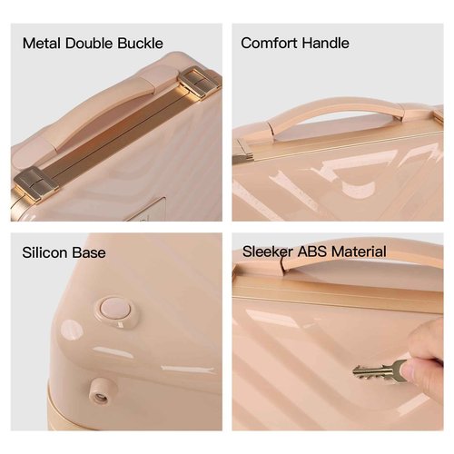 BEAUTY CASE Makeup Case with 4K LED Mirror, 12 Inch Shockproof ABS Hard Shell Cosmetic Organizer Bag, Portable Travel Vanity Box with Aluminum Frame, Snap Buckle, Gift for Women Girls, Pink