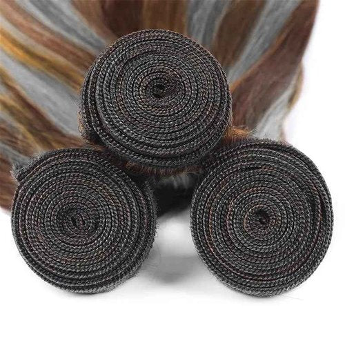 Giginger Bundles Human Hair P4/GREY 26 28 30 inch Straight Wave Human Hair Bundles Highlight Chocolate Grey Unprocessed Quick Weave Soft Sewn In Hair Extensions for Black Women