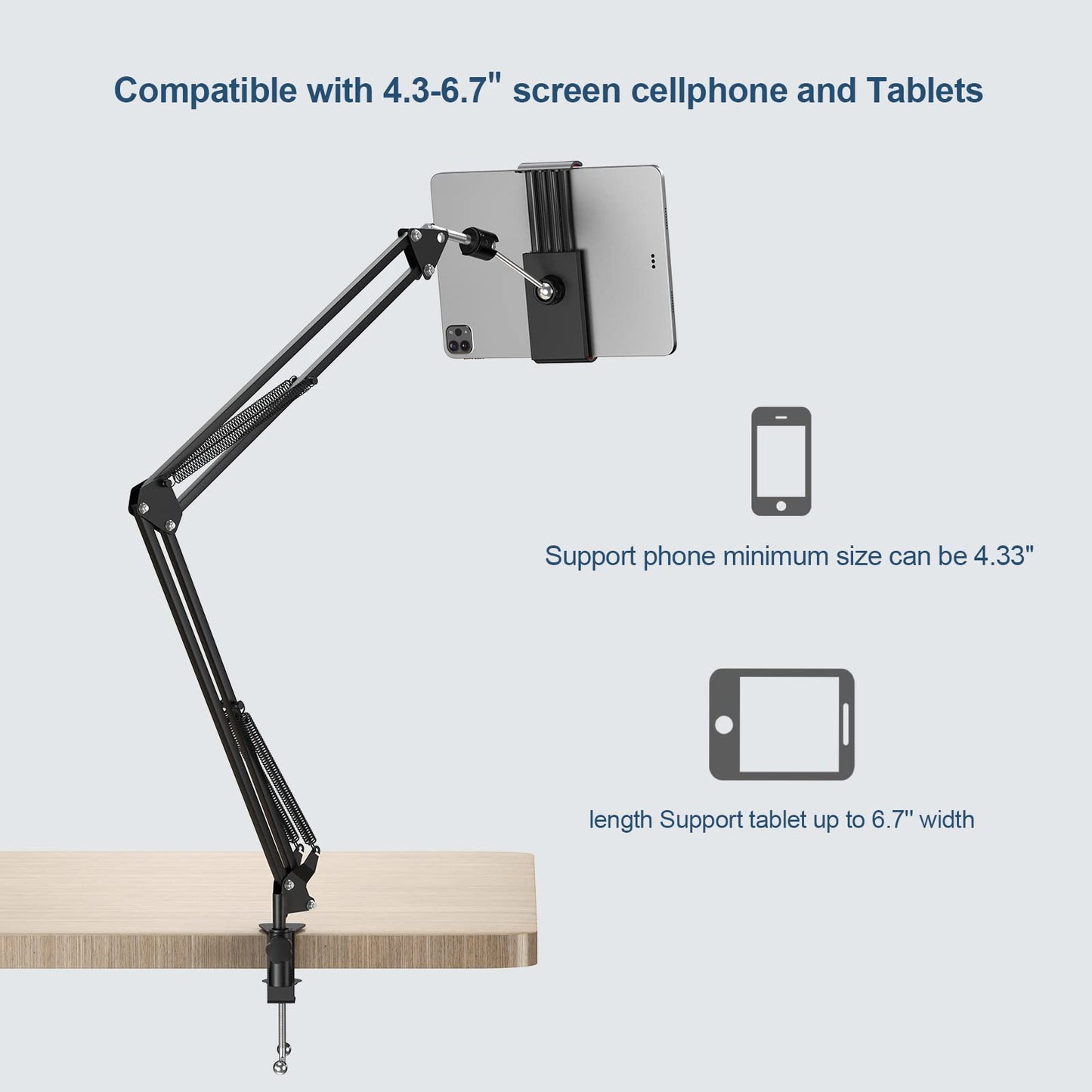 ANIVIA Articulating Arm Phone Mount, Adjustable Arm Webcam, Phone Holder for Streaming, Baking, Crafting, Compatible with 4.3-6.7 inch Devices