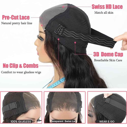 WZOWZO Glueless Wigs Human Hair Pre Plucked Pre Cut 5x5 HD Lace Closure Wigs Human Hair 180% Density Wear and Go Body Wave Lace Front Wigs Human Hair for Women 28 Inch