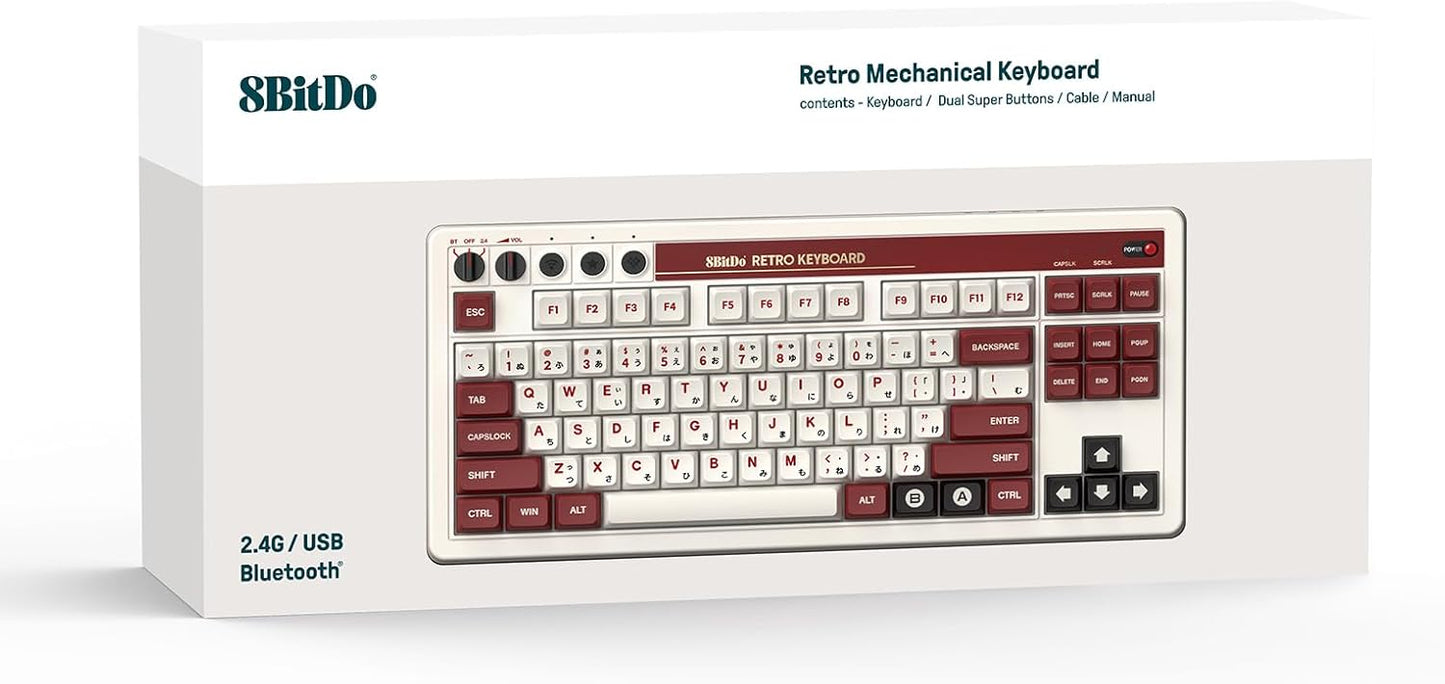 8BitDo Retro Mechanical Keyboard, Bluetooth/2.4G/USB-C Hot Swappable Gaming Keyboard with 87 Keys, Dual Super Programmable Buttons for Windows and Android - M Edition