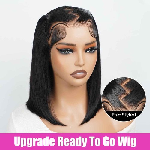SUPERNOVA Glueless Styled Short Bob Wig Human Hair 13x4 Lace Front Braided Wigs For Black Women Straight Wear And Go Glueless Wigs Human Hair Pre Plucked Pre Cut Lace 200 Density(10 Inch)