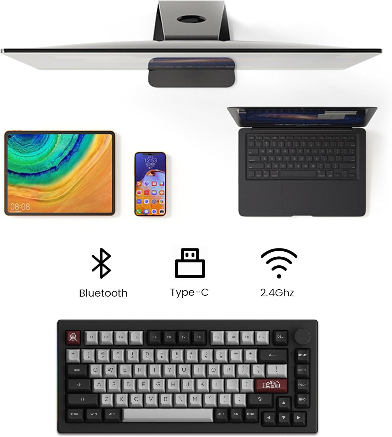 Akko 5075B Plus Mechanical Keyboard 75% Percent RGB Hot-swappable Creamy Keyboard with Knob, Black & Silver Theme with PBT Double Shot ASA Profile Keycaps V3 Creamy Yellow Pro Switch