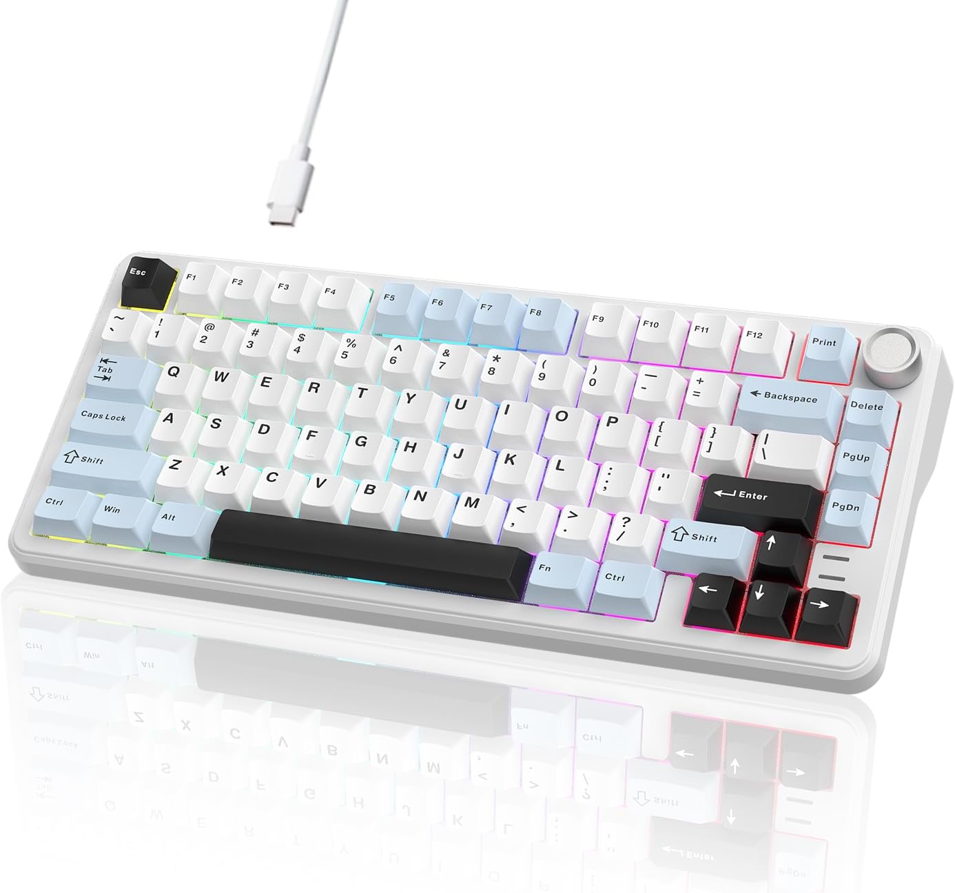 75% Retro Green Wired Hot Swappable Mechanical Keyboard with Metal Knob | Mount Gasket | Programmable RGB Backlit & Adjustable Side Light (KTT Brown Switch)
