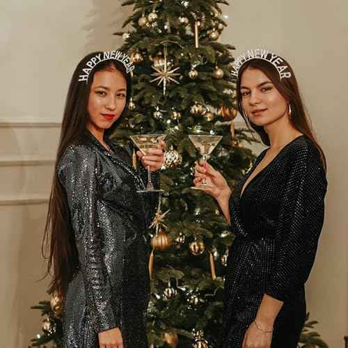 Happy New Year Eve Headband Tiara Silver Crystal Xmas Christmas Gifts for Teen Girls Women New Year Decorations Metal Festival Christmas Hairband Head Band Hair Accessories
