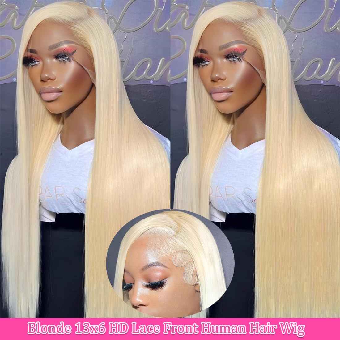 26 Inch 613 Lace Front Wig Human Hair Blonde 13X6 HD Transparent Lace Front Wigs Human Hair 180% Density Blonde Glueless Wigs 613 HD Straight Lace Frontal Wig Pre Plucked