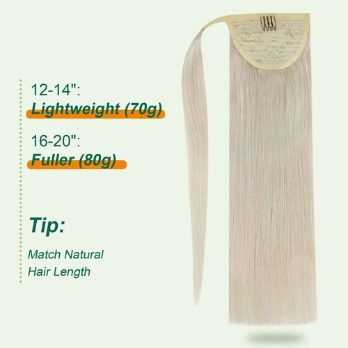 Easyouth Ponytail Hair Extensions Blonde Wrap Around Ponytail Extension White Blonde 18 Inch Hair Extensions Ponytail Easy to Apply and Remove 80g Blonde Ponytail Extension
