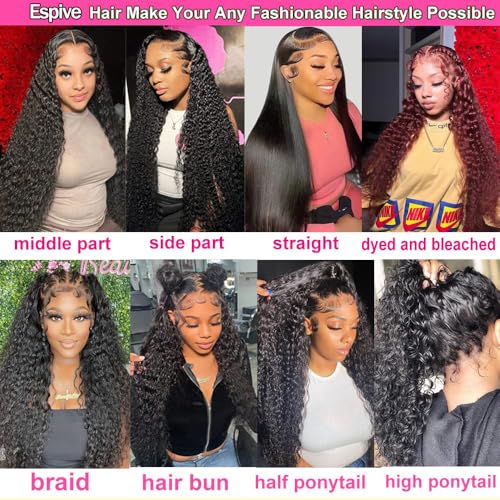 13x6 Deep Wave Lace Front Wigs Human Hair 200% Density HD Lace Frontal Wigs 12A Glueless Curly Wigs Human Hair Pre Plucked with Baby Hair Wet And Wavy Wigs for Black Women Natural Black 22 inch