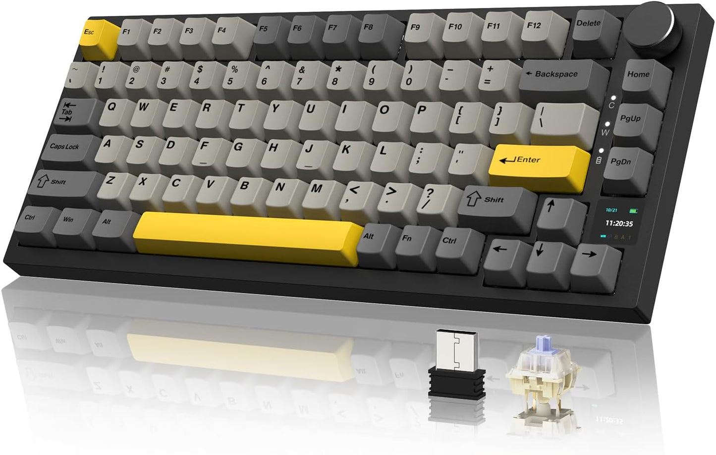 Attack Shark ajazz AK820 Pro 75% Mechanical Keyboard and Coiled Cable Hot Swappable Wireless 2.4GHz/Bluetooth/Wired TFT Screen & Knob Flying Fish Switch RGB Gasket Mount Custom Keyboard-Black