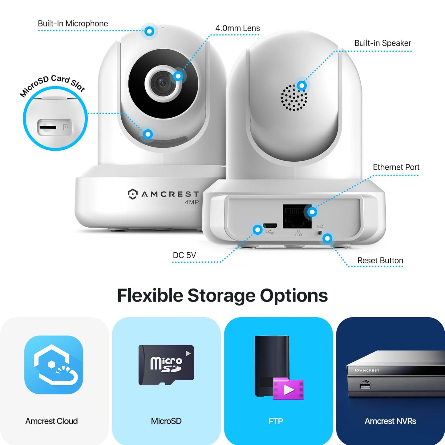Amcrest 4MP ProHD Indoor WiFi, Security IP Camera with Pan/Tilt, Two-Way Audio, Night Vision, Remote Viewing, 4-Megapixel @30FPS, Wide 90° FOV, IP4M-1041W (White)