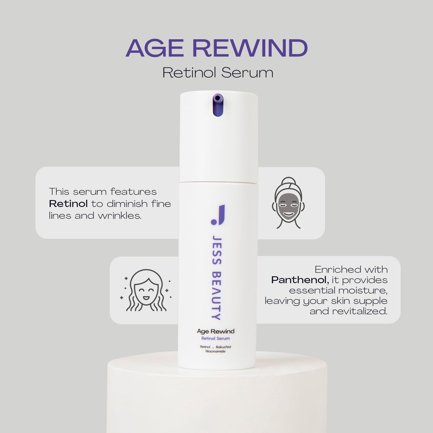 JESS BEAUTY | Skin Care Retinol Cream Centella Asiatica & Hyaluronic Acid | Retinol Night Face Cream Moisturizer 1 fl. oz (Age Rewind)