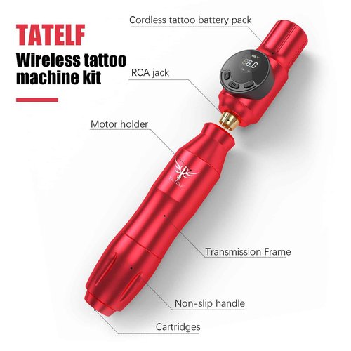 TATELF Tattoo Gun Starter kit Wireless Tattoo Kit Professional Complete Set Rotary Pen Tattoo Machine for Beginners 40pcs Cartridges Needle 2000mAh Tattoo Battery Pack Tattoo Supplies(Red)