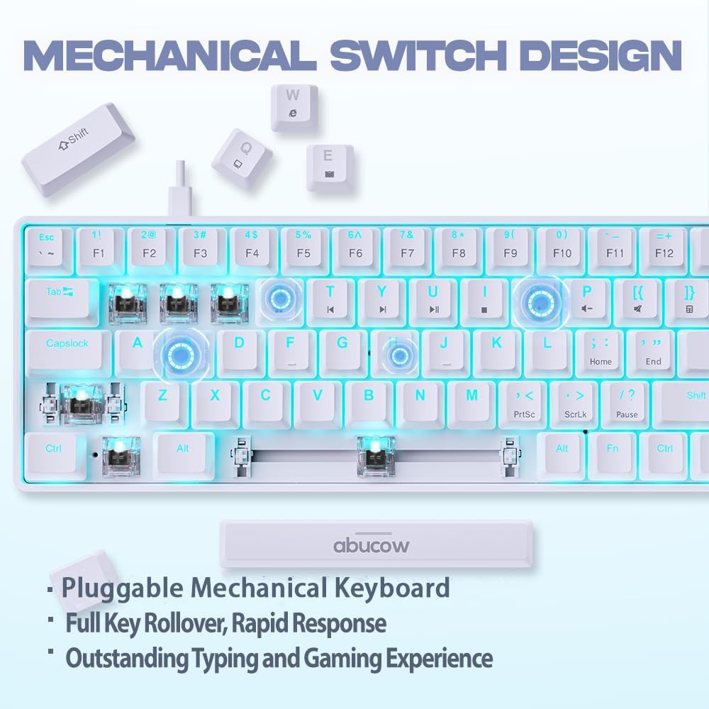 abucow 60% Wired Mechanical Keyboard – 68-Key Compact Layout, Full Anti-Ghosting, Brown Switch Swappable Red White Keycaps, for Windows/Mac
