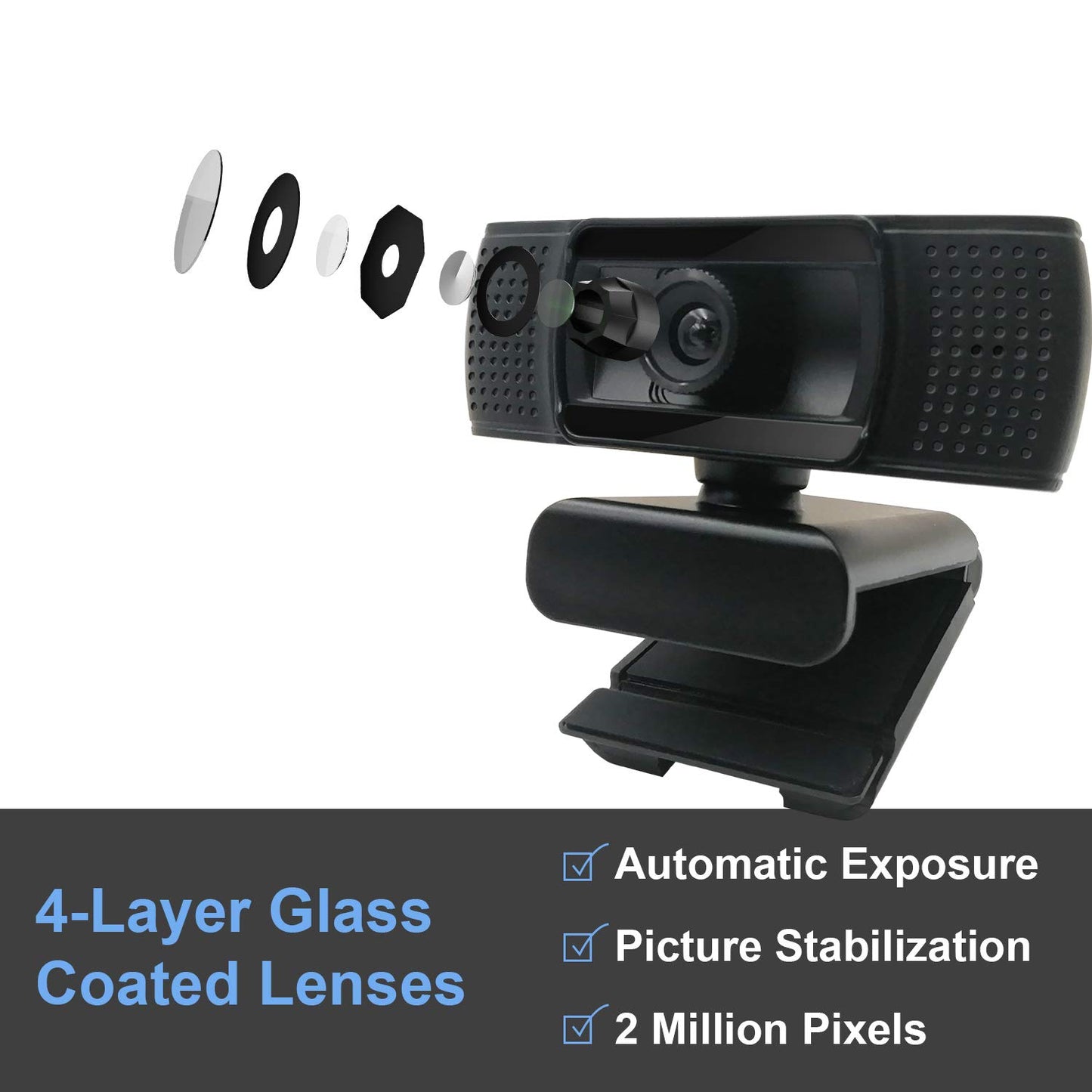 Anivia 1080p HD Fixed Focus Webcam, USB Camera with Microphone Free Cover Slide, Mini Plug and Play Video Calling Computer Camera, Built-in Mic, Flexible Rotatable Clip(The Tripod not Included)