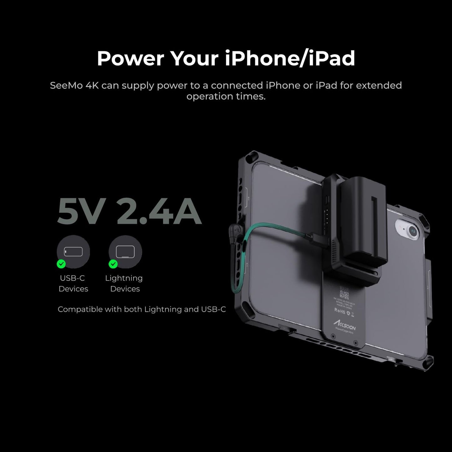 Accsoon SeeMo 4K HDMI Video Transmission System, 4K30/1080p60 Video Transmitter Adapter, iOS into On-Camera Monitor/Phone Monitor Screen, Real Time Live Streaming/Recording/Sharing-CD Card Reader