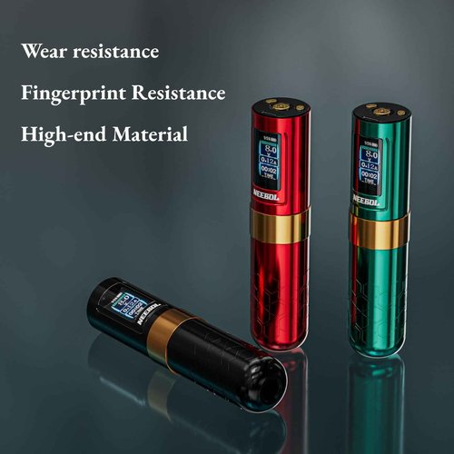 NEEBOL Wireless Tattoo Gun Rotary Tattoo Machine LED Display Screen 8 Hour Battery Life Extra Battery Permanent Tattoo Art High-end Tattoo Pen Equipment Supply Makeup Gift (Red)