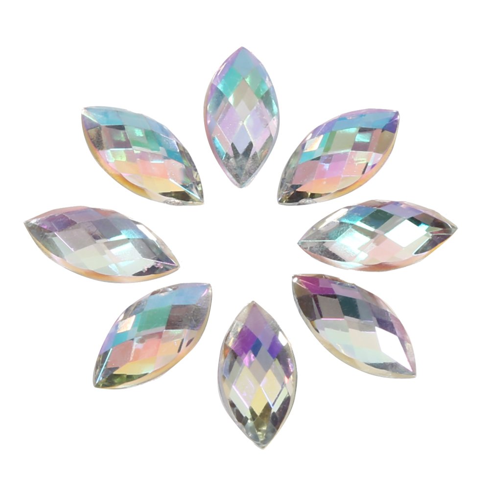 500Pcs Horse Eye Shape Crystal Clear Glass Rhinestones Eye Shaped Beads Flat Back Without Hole (White)