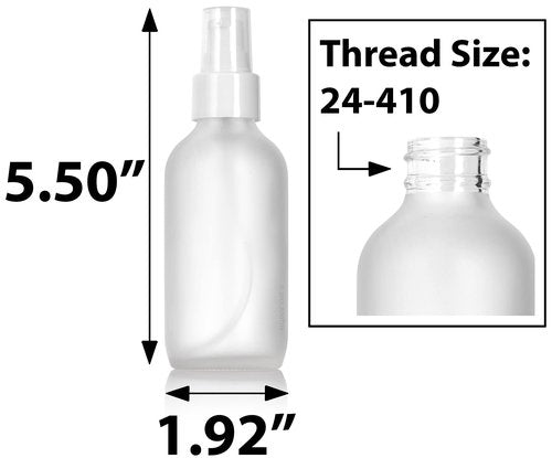 JUVITUS 4 oz / 120 ml Frosted Clear Glass Boston Round Bottle with White Treatment Pump (24 Pack) Refillable Empty Storage Containers