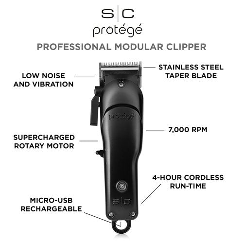 Stylecraft Protégé Cordless Hair Clipper Super Charged Motor, Matte Metallic Black