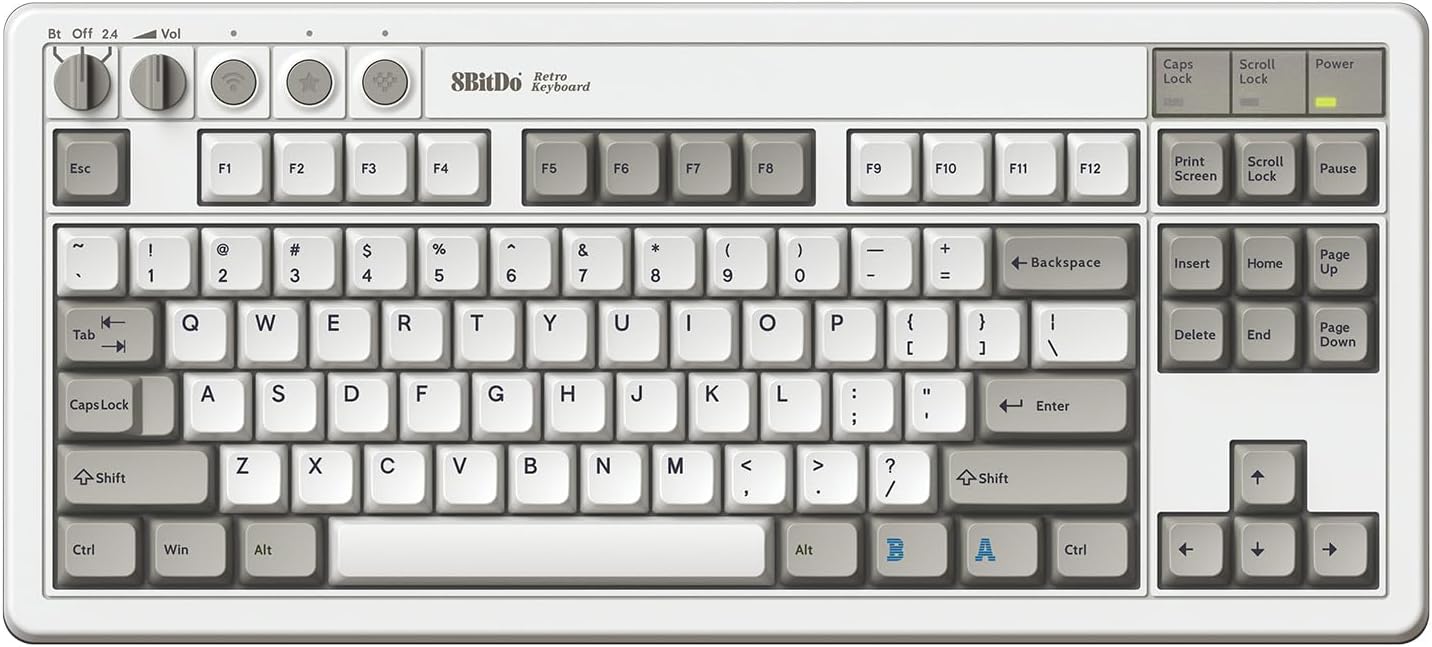 8BitDo Retro Mechanical Keyboard, Bluetooth/2.4G/USB-C Hot Swappable Gaming Keyboard with 87 Keys, Dual Super Buttons and Super Stick for Windows and Android - C64 Edition