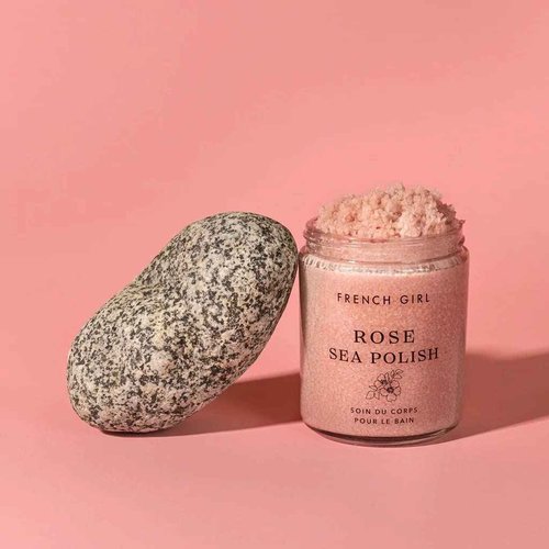 French Girl Rose Sea Polish Sugar Scrub - Exfoliating Body Scrub for Face & Body, Gentle Sea Salt Exfoliator for Smooth, Hydrated Skin, Clean, Vegan & Cruelty-Free, 10 oz