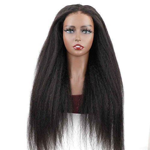 yuccy Kinky Straight Lace Front Wigs Human Hair Pre Plucked With Baby Hair 180% Density Yaki Straight 4x4 Transparent HD Glueless Lace Wig For Black Women