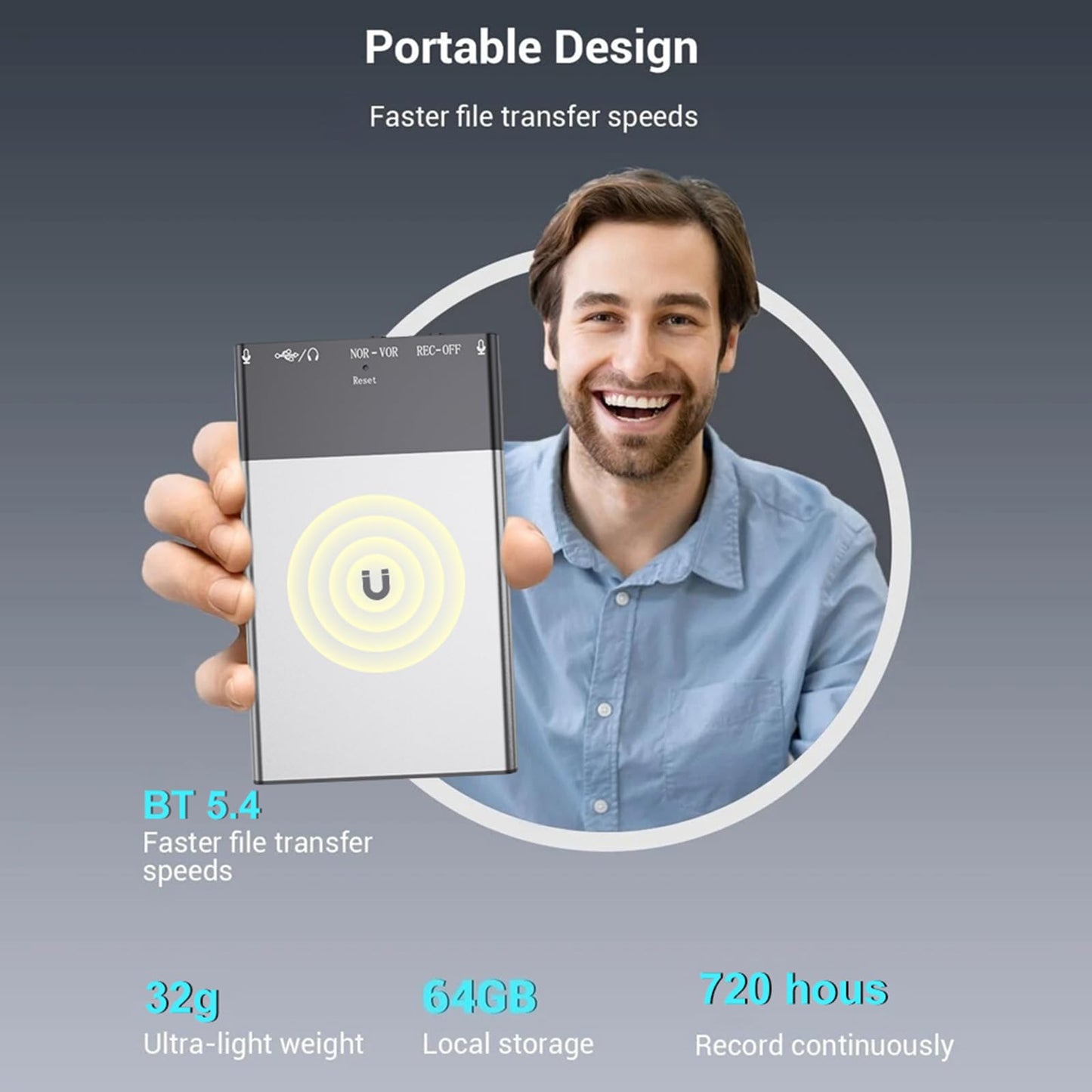 AI Voice Recorder, 64GB Storage Digital Voice Recorder with Noise Cancelling - Portable Audio Recorder, App Control with Transcription,138 Languages, Magnetic Attachment,Professional Recording Device