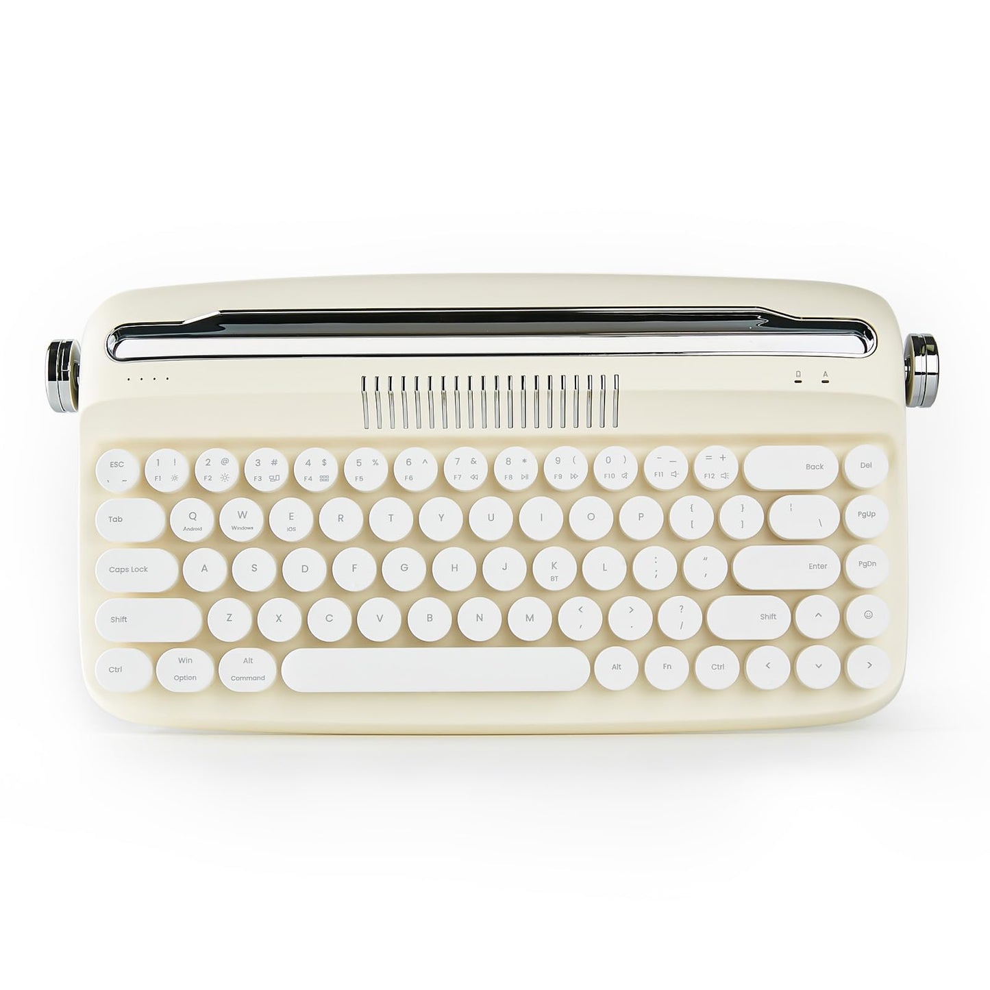 YUNZII Upgraded Wireless Typewriter Keyboard, Retro Aesthetic with Integrated Stand,Cute Round Keycaps, USB-C/Bluetooth Connection for Table, Phone, PC and Win/Mac/Android (B307, Ivory Butter)