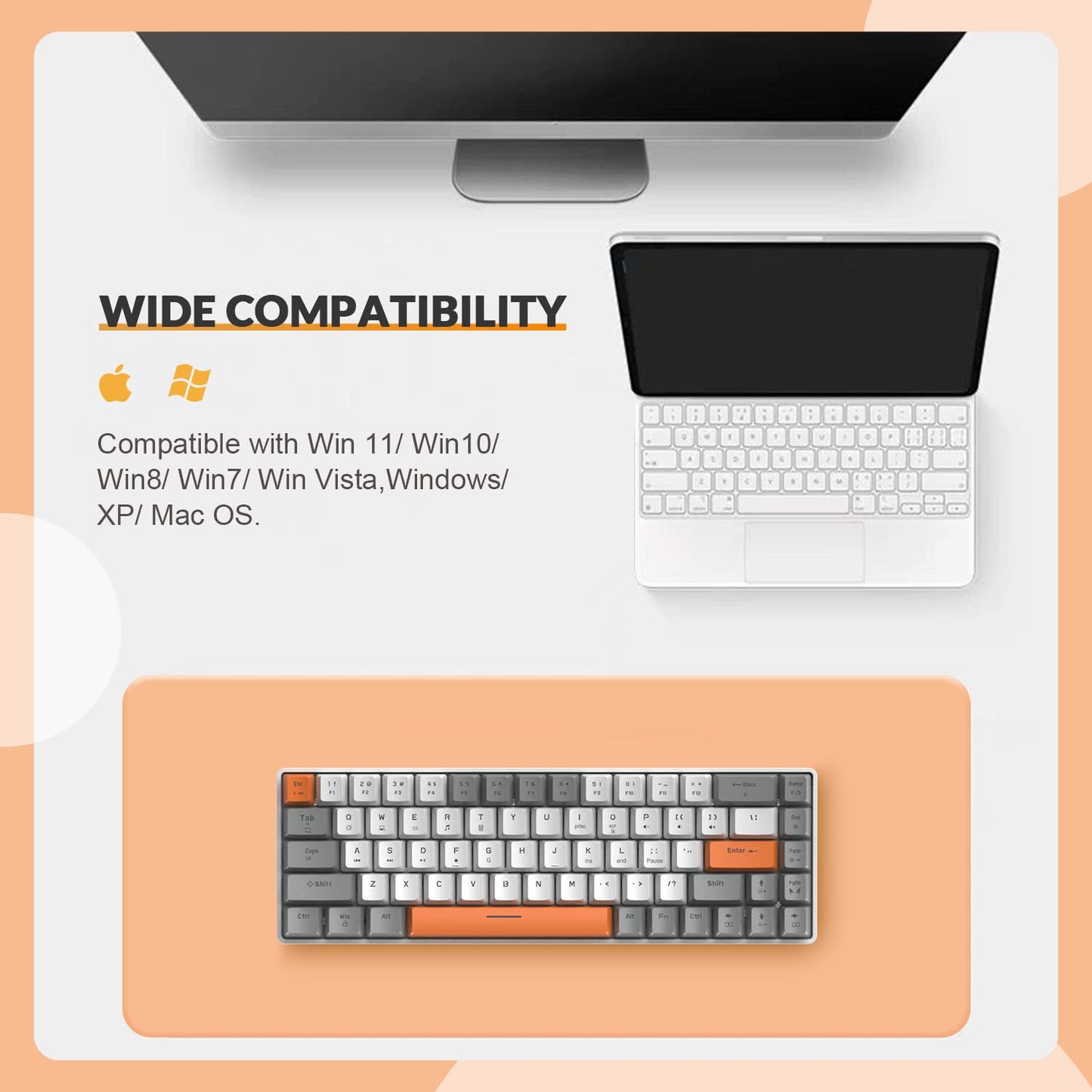 ZIYOU LANG RK-T8 Wired 65% Mechanical Gaming Keyboard with RGB LED Backlit Anti-ghosting TKL Mini 68 Key Custom Coiled C to A Cable Linear Red Switch for PS4 PS5 Xbox PC Mac Gamer(Gray/White/Orange)