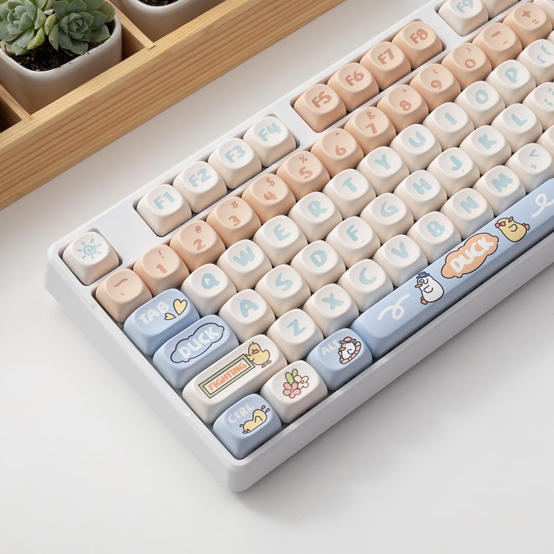 ZMX Cute Duck Keyboard Keycaps,MOA Profile 139 Keys Custom Keycaps Set Thick PBT Dye Sublimation Kawaii Round Key Cap for Cherry MX Switch 75% 60% 100-Percent Mechanical Gaming Keyboard
