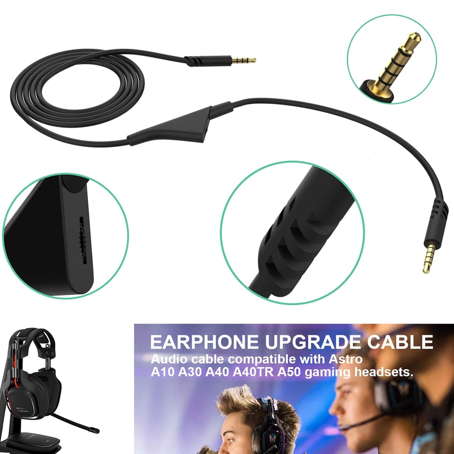 2.0M A40 Cords Replacement Astro A40TR Inline Volume Control Cable Compatible with Astro A40 A10 Gaming Headsets, Fit for Xbox one PS4 Controller