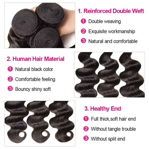 Bundles with Closure Body Wave Hair Weaves(10 12 14+10,Free Part) 4×4 Lace Closure with 3 Bundles 100% Brazilian Virgin Remy Human Hair 150% Density Natural Color for Black Women