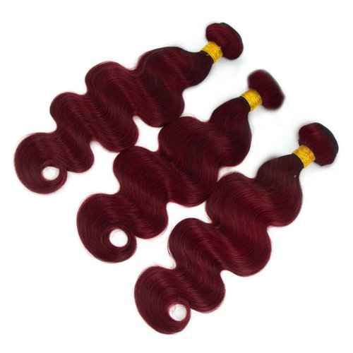 24 24 24 Inch #99J Body Wave Human Hair Bundles Red Brazilian Remy Hair Weave For Women Burgundy Hair Bundles Grade 8A Unprocessed Virgin Hair Extensions 99J Hair 3 Bundles