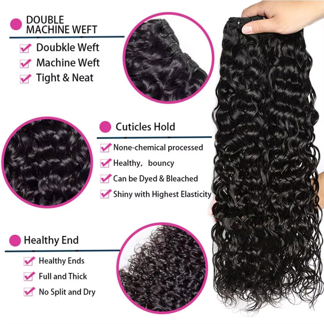 12A Water Wave Human Hair Bundles 20 22 24 Inch Raw Curly Bundles Human Hair,Ultra Double Drawn Sew In Weft No Tangle Shedding,Double Lifespan Virgin Hair,Multiple Washes Keep Texture Silky Soft