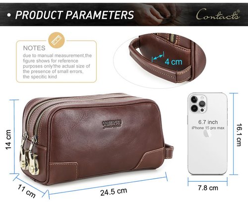 RC ROCKCOW Coded Lock Toiletry Bag, Mens Genuine Leather Travel Shaving Dopp Kit Anti Theft Business Wallet Clutch Purse Bag Organizer