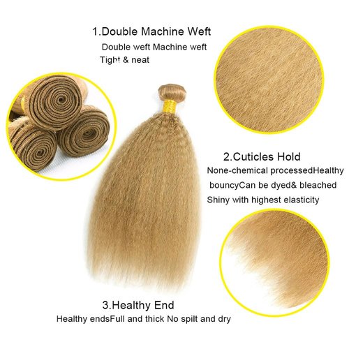 YOUNGHANN Human Hair Color 27 Yaki Straight Bundles Brazilian Honey Blonde Kinky Straight Bundles Unprocessed Virgin Hair 20 22 24 Inch