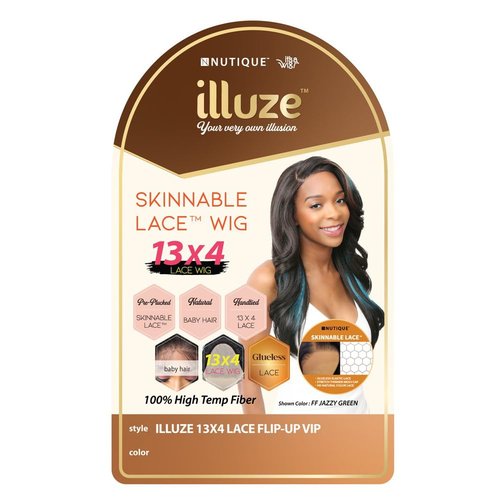 NUTIQUE ILLUZE Virtually Undetectable HD Glueless 13X4 Lace Front Wig FLIP-UP VIP (FF Jazzy Green)