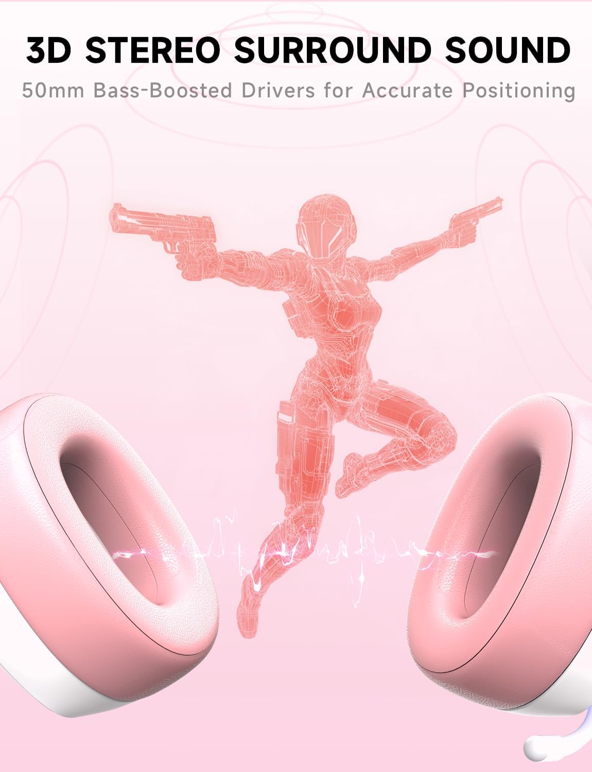 2.4GHz Wireless Gaming Headsets for PS5, PS4, PC, Switch - Bluetooth 5.3 Gaming Headphones with Noise Canceling Mic, 7.1 Surround Sound, 70H Battery, Blue Lighting - White