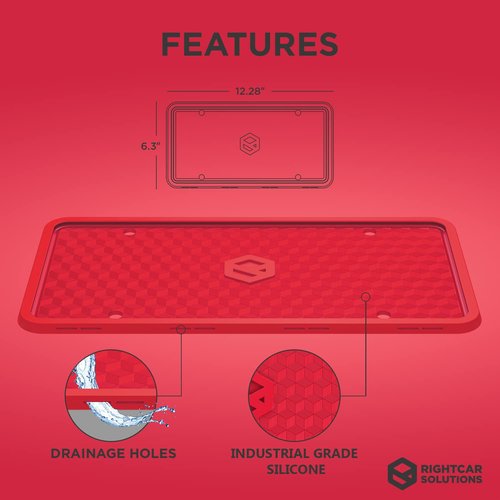 Rightcar Solutions Silicone License Plate Frames | The Original Premium Grade Silicone Car Plate Frame | Rust Proof, Rattle Proof, Weather Proof License Plate Holder (Red)