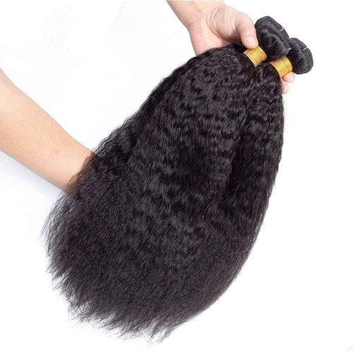 Brazilian Virgin Kinky Straight Yaki Human Hair Weave Grade 9A 100% Unprocessed Brazilian Virgin Remy Sew in Hair Extensions Natural Black Color(NEW-12 14 16Inch, 3 Bundles)
