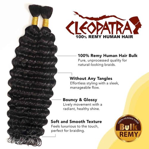 Human Braiding Hair for Boho Braids – French Deep Wave Boho Hair, No Weft, Natural Wave, Micro Braiding Hair, 100% Virgin Remy, 18 Inch 100g (1B Natural Black)
