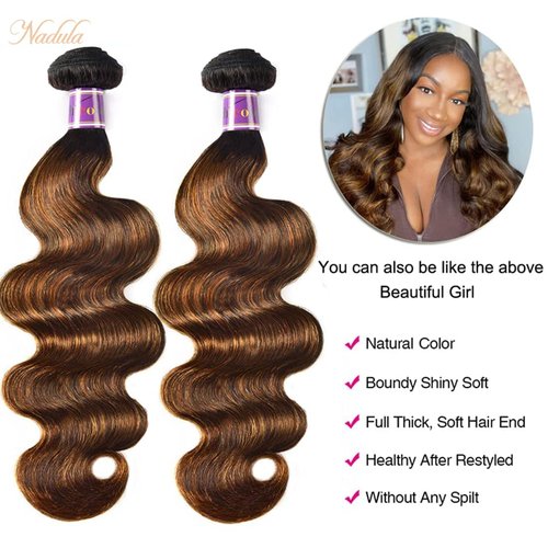 Nadula 12A Highlight Brown Ombre Body Wave Human Hair Weave 1 Bundle 20inch,Balayage Colored Brazilian 100% Remy Human Hair Wavy Bundles Extensions Blonde #FB30 Color