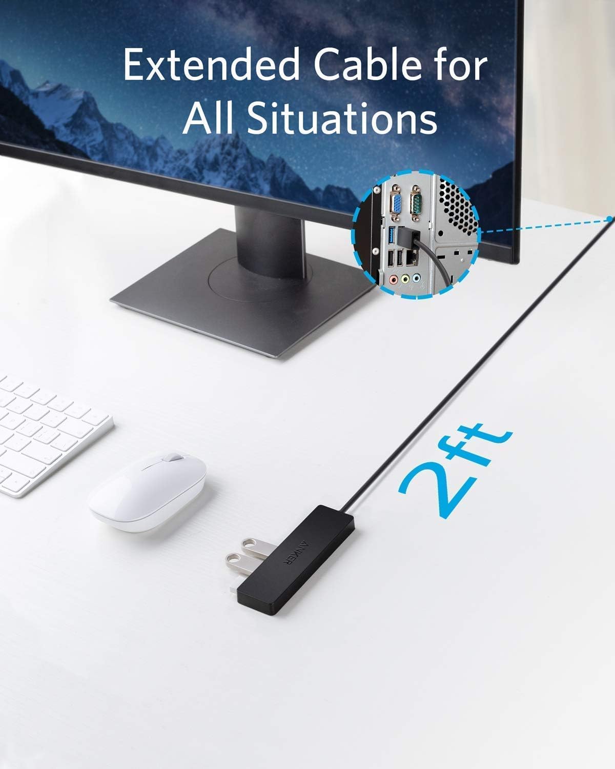 Anker PowerConf C200 2K Webcam for PC/Laptop/Mac, Computer Camera 4-Port USB 3.0 Hub, Ultra-Slim Data USB Hub with 2 ft Extended Cable