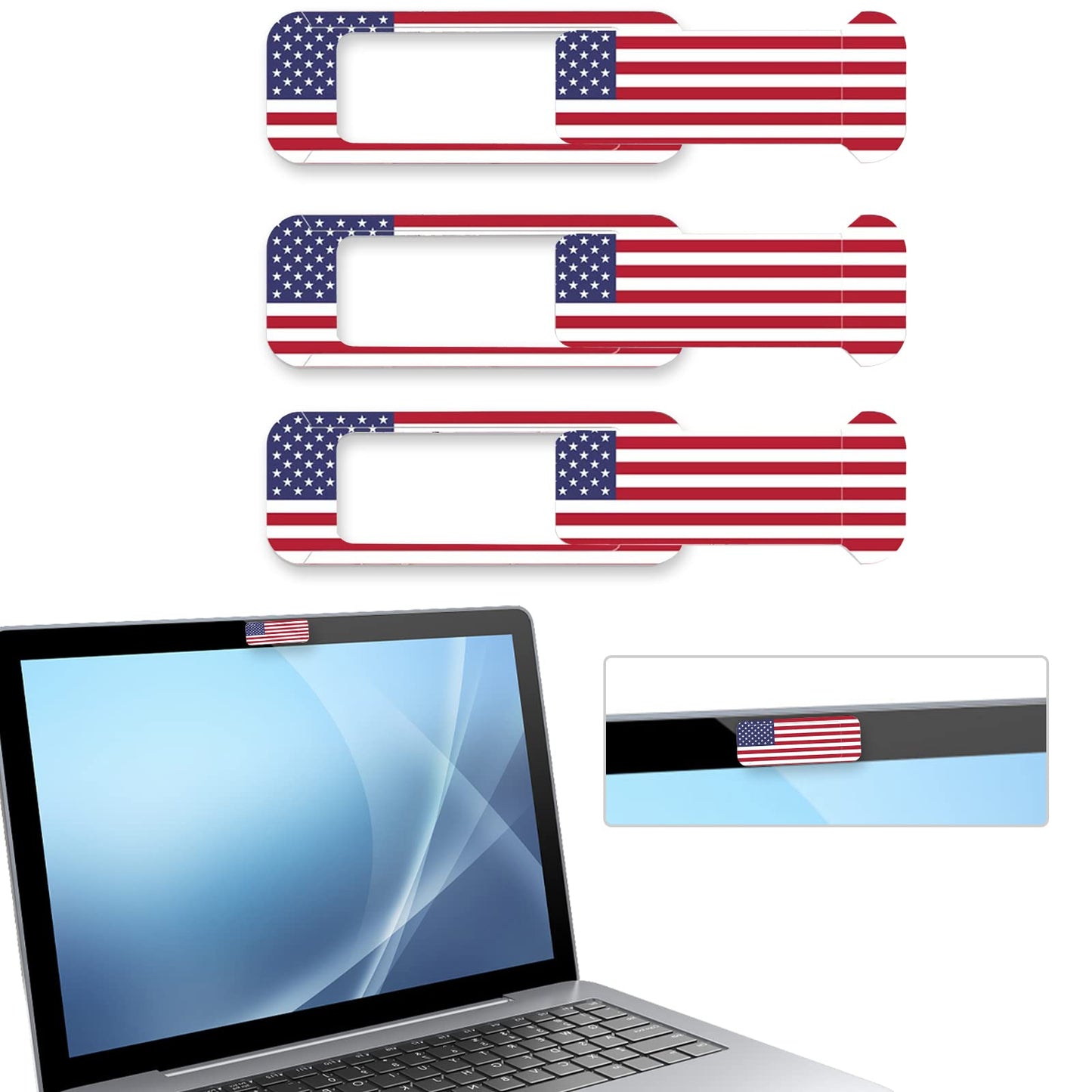 ZYAOTWQZ Webcam cover, 3 pieces, laptop camera cover, privacy shielding capacity is twice as big as the traditional, suitable for computer mobile phones, laptops, tablets and so on (American flag)