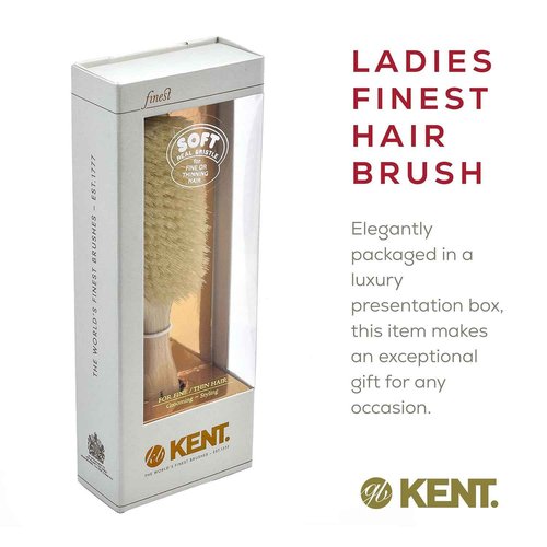 Kent LS9D Satinwood Pure Soft White Bristle Narrow Hair Brush – Boar Bristle Brush for Thin Hair. Luxury Styling, Straightening, and Smoothing. Ideal for Women. Made in England