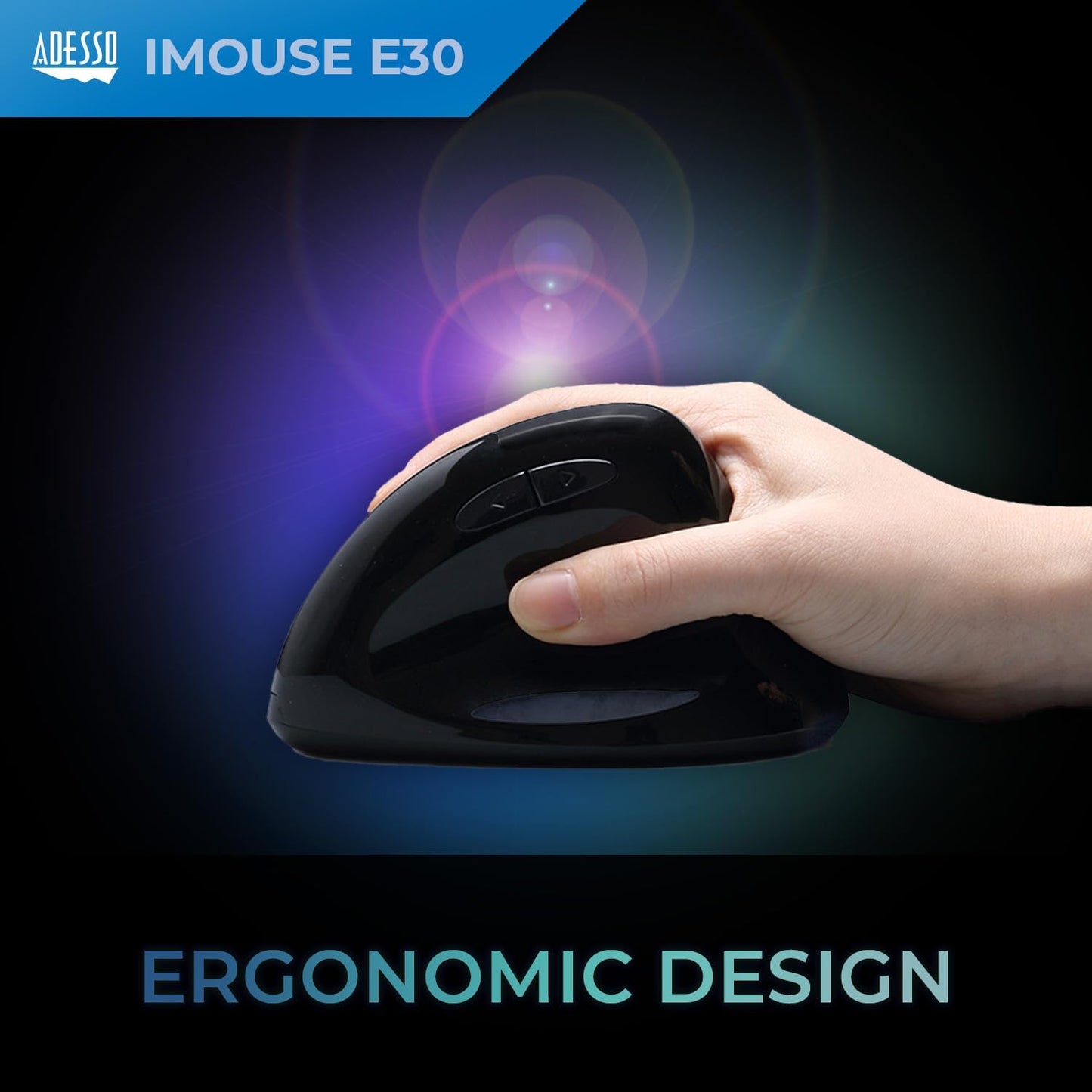 Adesso iMouse E30 2.4GHz Wireless Ergonomic Vertical Mouse Adjustable DPI Programmable Driver Optical Sensor Right Handed